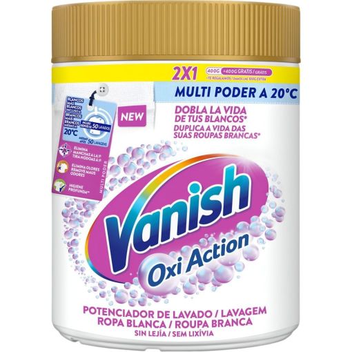 Vanish Oxi Action Potenciador De Lavado Ropa Blanca Potenciador del lavado en polvo para ropa blanca hace que tus blancos sean m&aacute;s blancos 900 gr
