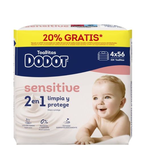 Dodot Toallitas Sensitive Pack Toallitas sin perfume ofrecen m&aacute;xima protecci&oacute;n a la piel sin parabenos ni alcohol 4x54 uds