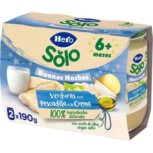 Hero Solo Buenas Noches Tarritos Verduritas Pescadilla A La Crema Tarritos naturales sin gluten de textura suave facilitan la digesti&oacute;n y aseguran buen sue&ntilde;o a partir de 6 meses 2x190 gr