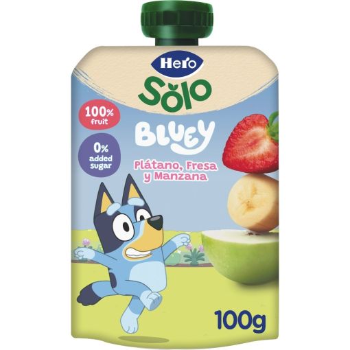 Hero Bluey Solo Bolsita Pl&aacute;tano Fresa Y Manzana Bolsita ecol&oacute;gica sin gluten elaborada con ingredientes 100% ecol&oacute;gicos a partir de 12 meses 100 gr