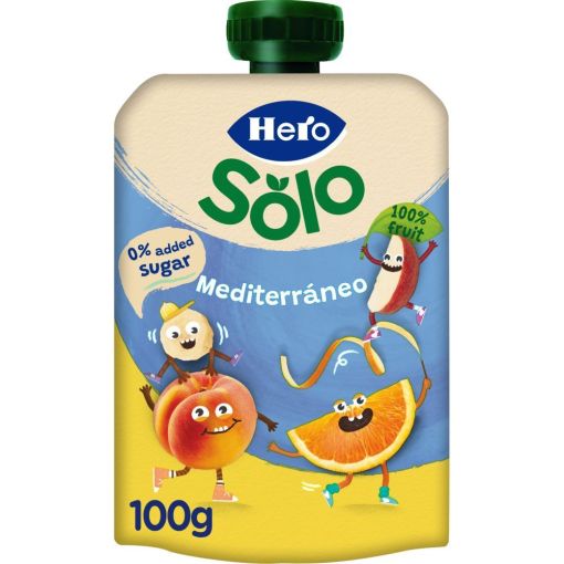 Hero Solo Bolsita Mediterr&aacute;neo Bolsita natural sin gluten con 100% fruta para alimentaci&oacute;n natural y nutritiva a partir de 12 meses 100 gr