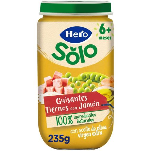Hero Solo Tarrito Guisantes Tiernos Con Jam&oacute;n Tarrito natural sin gluten de textura suave para crecimiento sano y equilibrado a partir de 6 meses 235 gr