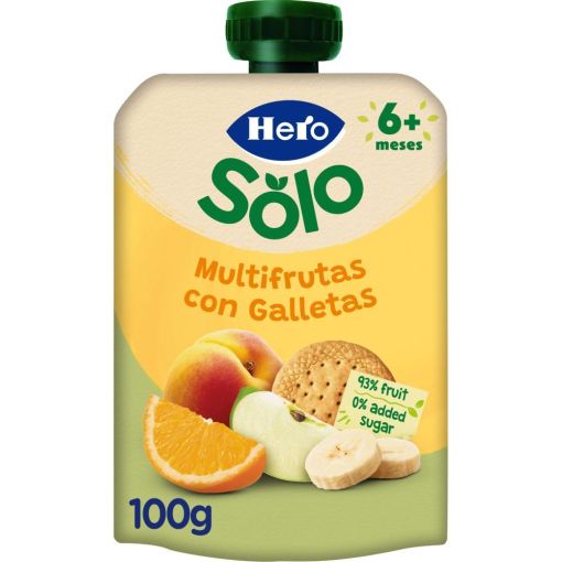 Hero Solo Bolsita Multifrutas Con Galletas Bolsita natural sin az&uacute;cares a&ntilde;adidos y fuente de vitamina c a partir de 6 meses 100 gr