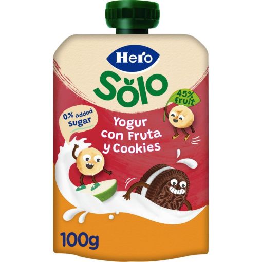Hero Solo Bolsita Yogur&iacute;n Griego Con Zumos Fruta Cookies Bolsita natural sin az&uacute;car para alimentaci&oacute;n natural y nutritiva a partir de 12 meses 100 gr