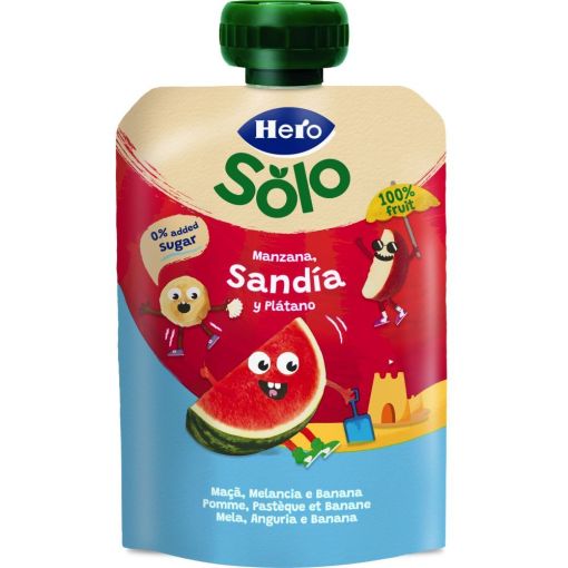 Hero Bolsita Manzana Sandía Y Plátano Bolsita sin azúcares añadidos ni gluten elaborado 100% de fruta a partir de 6 meses 100 gr