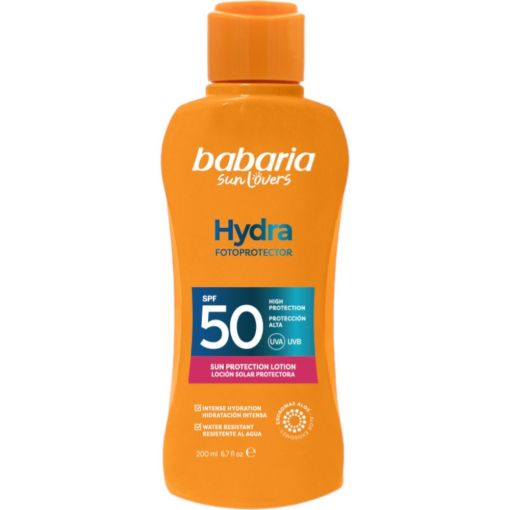 Babaria Hydra Fotoprotector Loci&oacute;n Solar Protectora Spf 50 Leche solar corporal resistente al agua mejora la penetraci&oacute;n y eficacia hidratante del aloe vera 100 ml