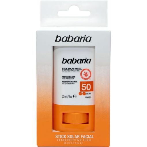 Babaria Stick Solar Facial Mineral 100% Spf 50 Stick solar facial resistente al agua mayor protección en zonas sensibles y tatuajes 20 gr