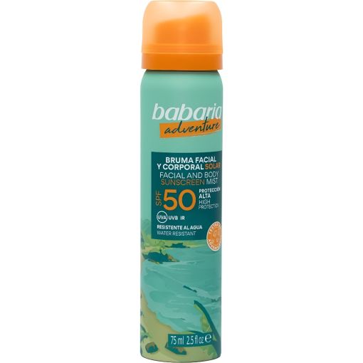 Babaria Adventure Bruma Facial Y Corporal Spf 50+ Edici&oacute;n Limitada Bruma solar de r&aacute;pida absorci&oacute;n resistente al agua y al sudor perfecto para deportistas 75 ml