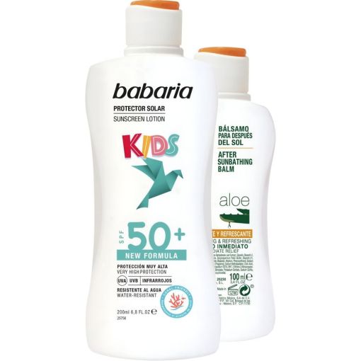 Babaria Kids Protector Solar Spf 50+ + Aloe After Sun Pack Set de protección solar infantil completo para antes y después del sol