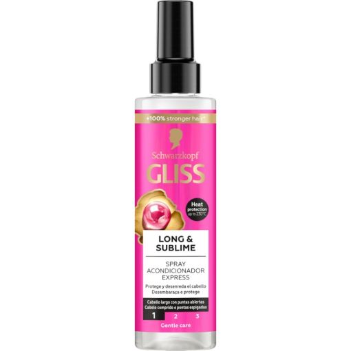 Gliss Long & Sublime Spray Acondicionador Express Acondicionador sin aclarado desenreda suaviza y ofrece movimiento con keratina para cabello largo con puntas abiertas 200 ml