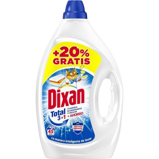 Dixan Detergente Total 3+1 +Ahorro Fomato Especial Detergente líquido gran poder de limpieza luminosidad y frescor 45 lavados 2250 ml