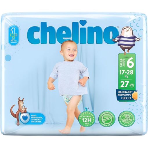 Chelino Pa&ntilde;ales 17-28 Kg Talla 6 Pa&ntilde;al de r&aacute;pida absorci&oacute;n antifugas porporciona libertad de movimiento 27 uds