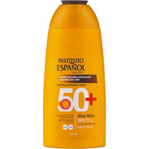 Instituto Espa&ntilde;ol Aloe Vera Loci&oacute;n Activadora Bronceado Spf 50+ Loci&oacute;n solar protecci&oacute;n extrema y aceleradora del bronceado calma hidrata y deja la piel suave 300 ml