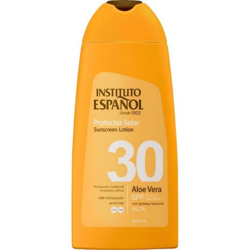 Instituto Español Aloe Vera Protector Solar Spf 30 Loción solar de textura no grasa y rápida absorción ofrece 48 horas de hidratación profunda 300 ml