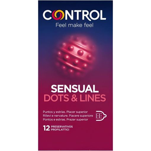 Control Sensual Dots & Lines Preservativos Preservativos para mayor estimulaci&oacute;n gracias a sus delicados puntos y estr&iacute;as 12 uds