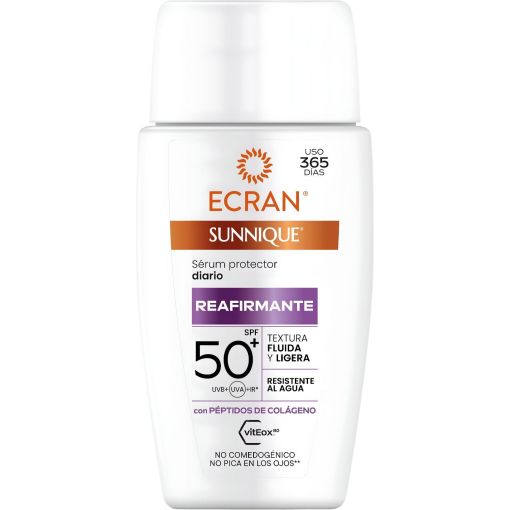 Ecran Sunnique Reafirmante S&eacute;rum Protector Diario Spf 50+ S&eacute;rum solar facial de textura fluida resistente al agua refueza las defensas antioxidantes 40 ml