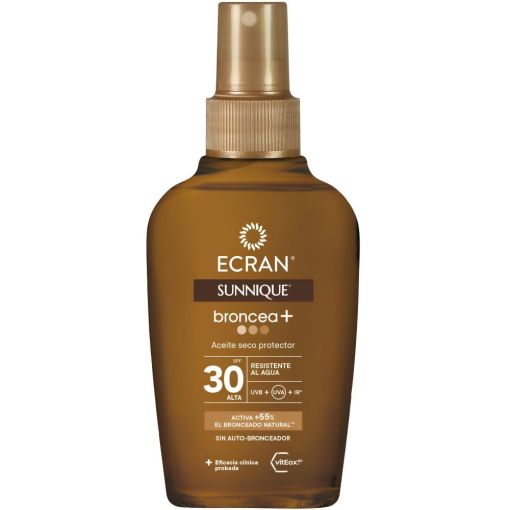 Ecran Aceite Seco Protector Sunnique Broncea+ Spf 30 Aceite de tacto seco ilumina e hidrata la piel 100 ml