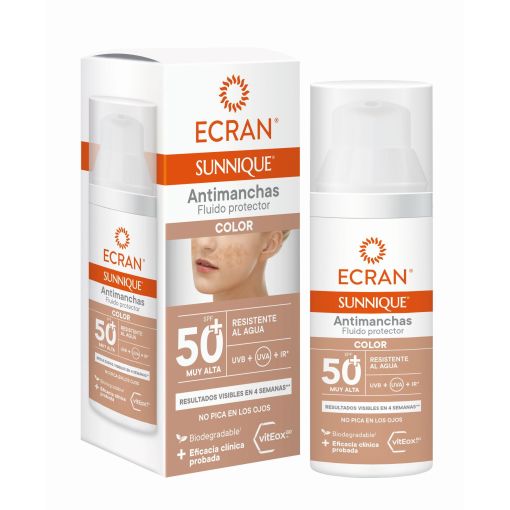 Ecran Sunnique Color Antimanchas Fluido Protector Spf 50+ Protector solar facial con color previene la aparición de manchas en la piel 50 ml