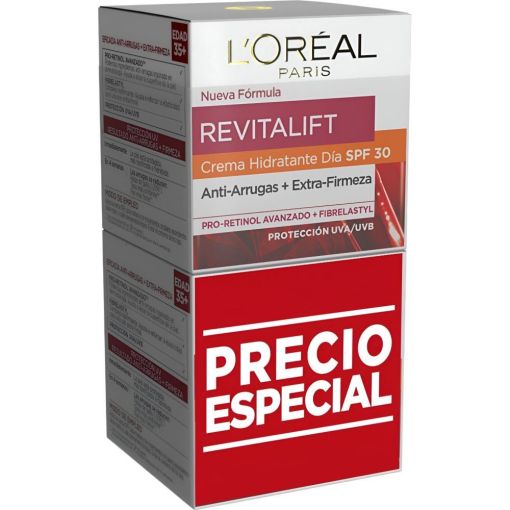 L'Oreal Revitalift Crema Hidratante Spf 30 Duplo Precio Especial Crema de d&iacute;a antiedad hidratante reafirmante y tonificante con pro-retinol para piel extrafirme 2x50 ml