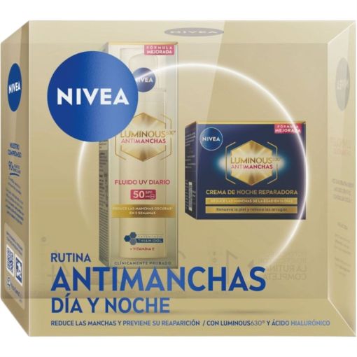Nivea Luminous 630º Antimanchas Estuche Tratamiento día y noche antimanchas reduce y previene la reaparición con luminous 630º y ácido hialurónico 50 ml