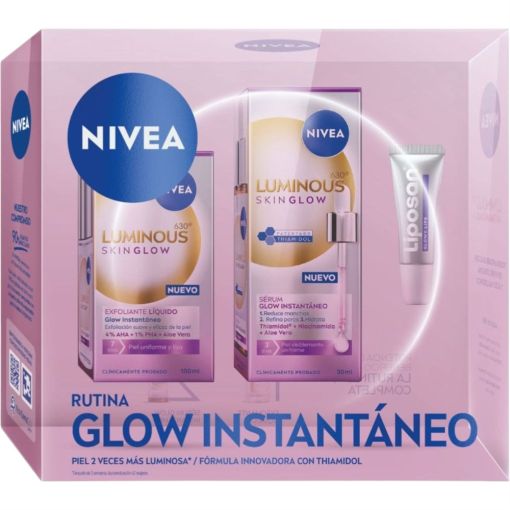 Nivea Luminous 630º Skin Glow Sérum Estuche Tratamiento iluminador instantáneo ofrece glow a tu piel gracias a su innocadora fórmula con thiamidol