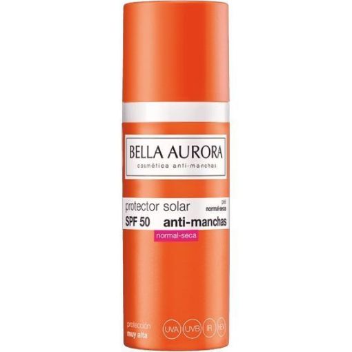 Bella Aurora Protector Solar Anti-Manchas Spf 50+ Piel Normal- Seca Fluido solar hidratante y antimanchas de textura ligera unifica el tono y calma para acabado mate 50 ml