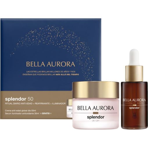 Bella Aurora Splendor 50 D&iacute;a Crema+Splendor Serum Gratis Pack regalo diario antiedad reafirmante e iluminador para pieles maduras ofrece aspecto m&aacute;s joven y radiante