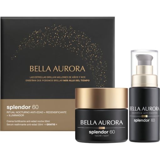 Bella Aurora Splendor 60 Noche Crema+Splendor 60 S&eacute;rum Gratis Tratamiento de noche antiedad redensificante e iluminador para pieles maduras ofrece aspecto m&aacute;s joven y radiante