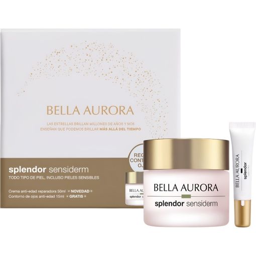 Bella Aurora Splendor Sensiderm Crema+Splendor Ojos Contorno Gratis Pack regalo antiedad reparador regenera ilumina y protege para una piel más joven