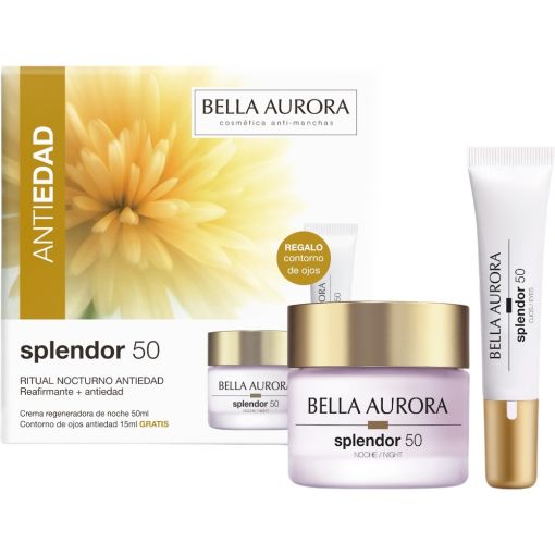 Bella Aurora Splendor 50 Crema Noche+Splendor 50 Ojos Gratis Pack regalo antiedad de noche act&uacute;a sobre los 10 signos del envejecimiento ofreciendo una hidrataci&oacute;n confortable