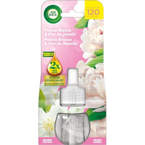 Air Wick Ambientador Peonía & Flor De Jazmín Recambio Eléctrico Ambientador eléctrico para hogar neutraliza olores ofreciendo suave aroma floral 19 ml