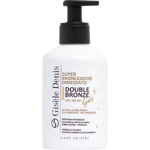 Gisele Denis Double Bronze Gold Super Bronceador Inmediato Bronceador corporal inmediato con o sin sol ofrece acabado dorado y uniforme 250 ml