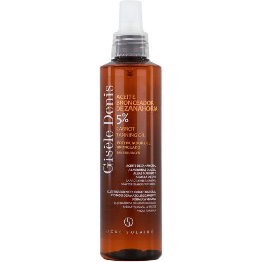 Gisele Denis Aceite Bronceador De Zanahoria 5% Carrot Aceite bronceador vegano resistente al agua potencia el bronceado para tono uniforme y más duradero 200 ml