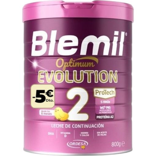 Blemil Optimum Evolution 2 Leche De Continuación Precio Especial Leche en polvo con fuentes de vitaminas ideal para la lactancia mixta y la transición al biberón a partir de 6 meses 800 gr