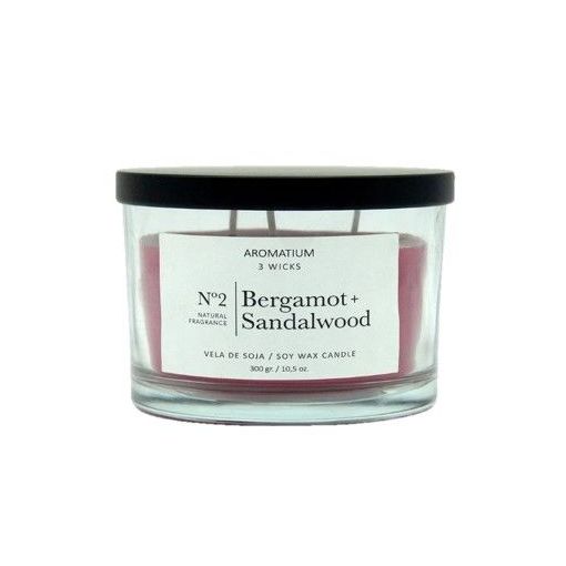 Aromatium Natural Fragance Nº2 Bergamot+Sandalwood Vela De Soja Vela perfumada de soja con tres mechas ofrece aroma a bergamota y sándalo 300 gr