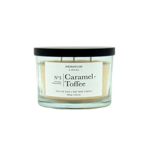 Aromatium Natural Fragance Nº3 Caramel+Toffee Vela De Soja Vela perfumada de soja con tres mechas ofrece aroma intenso a caramelo y café 300 gr