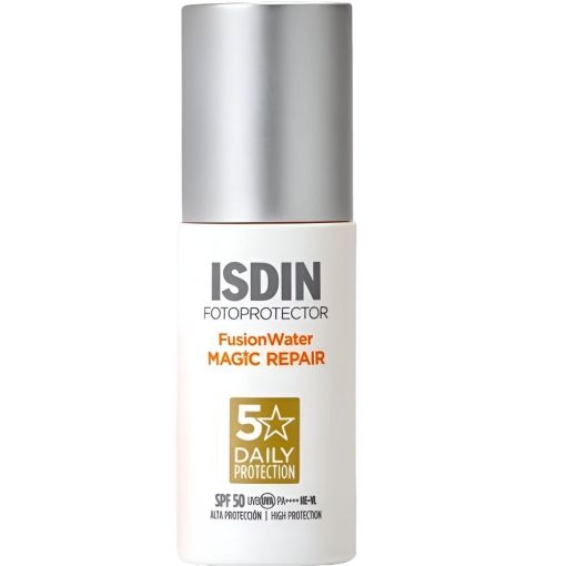 Isdin Fusionwater Magic Repair Fotoprotector Spf 50 Protector solar contribuye a la reparaci&oacute;n del da&ntilde;o solar acumulado a nivel celular 50 ml