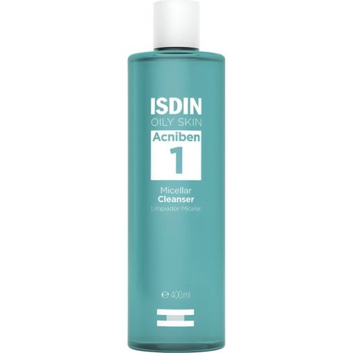 Isdin Acniben 1 Oily Skin Micellar Cleanser Limpiador facial desmaquillante de textura suave reduce exceso de grasa matificando la piel 400 ml
