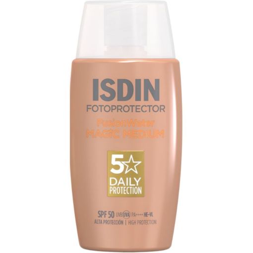 Isdin Fotoprotector Fusionwater Magic Color Spf 50 Protector solar facial con color de r&aacute;pida absorci&oacute;n ofrece cobertura natural que unifica el tono para efecto buena cara