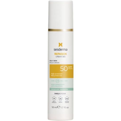 Sesderma Repaskin Urban 365 Pieles Grasas Spf 50 Protector solar facial repara el daño solar y controla la producción del sebo e imperfecciones 50 ml