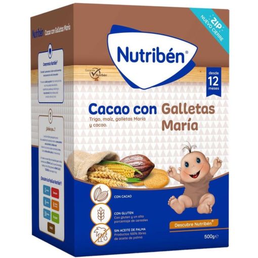 Nutriben Papilla Cacao Con Galletas Mar&iacute;a Papilla instant&aacute;nea en polvo evita la sobrealimentaci&oacute;n a partir de 12 meses 500 gr