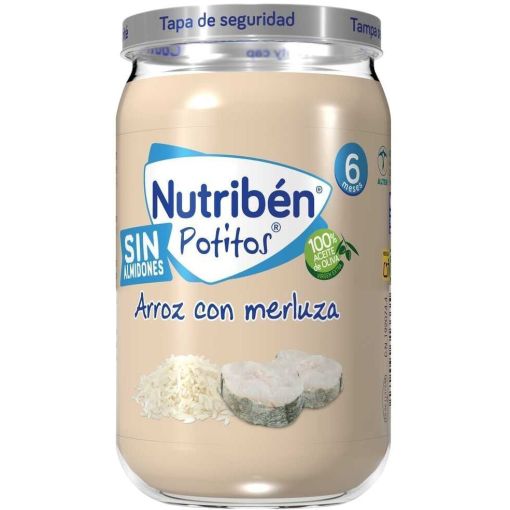 Nutriben Potitos Arroz Con Merluza Tarrito sin almidones 100% aceite de oliva sin sal ni az&uacute;cares a&ntilde;adidos a partir de 6 meses 235 gr