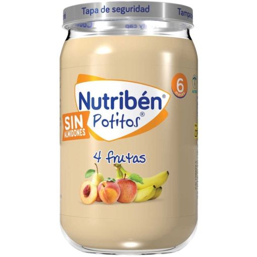 Nutriben Potitos 4 Frutas Tarrito sin almidones 100% aceite de oliva sin sal ni az&uacute;cares a&ntilde;adidos a partir de 6 meses 235 gr