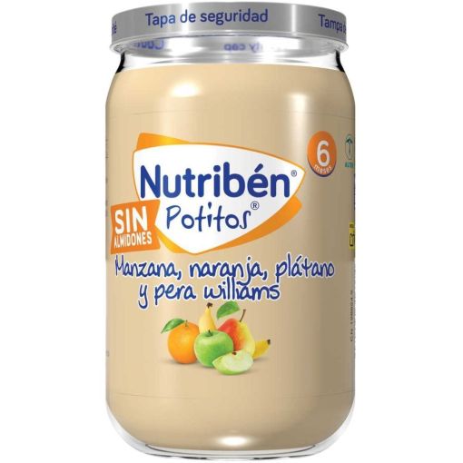 Nutriben Potitos Manzana Naranja Pl&aacute;tano Y Pera Williams Tarrito sin almidones 100% aceite de oliva sin sal ni az&uacute;cares a&ntilde;adidos a partir de 6 meses 2x120 gr