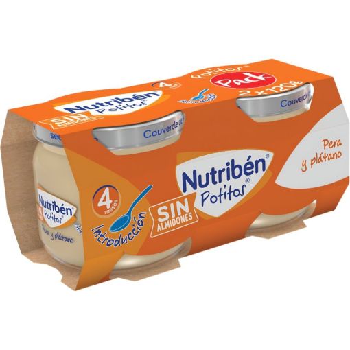 Nutriben Potitos Introducci&oacute;n Pera Y Pl&aacute;tano Tarrito sin almidones para comenzar a introducir las fruta con ingredientes naturales a partir de 4 meses 2x120 gr