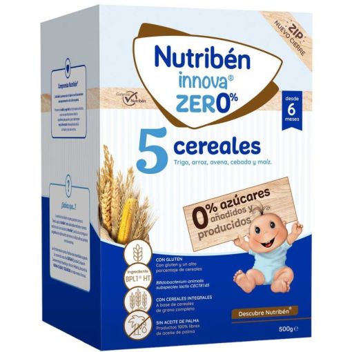 Nutriben Papilla Inst&aacute;ntanea Innova Zero% 5 Cereales Papilla instant&aacute;nea en polvo sin az&uacute;cares a&ntilde;adidos ni aceite de palma a partir de 6 meses 500 gr