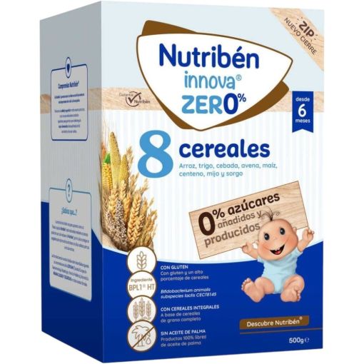 Nutriben Papilla Inst&aacute;ntanea Innova Zero% 8 Cereales Papilla instant&aacute;nea en polvo sin az&uacute;cares a&ntilde;adidos ni aceite de palma a partir de 6 meses 500 gr