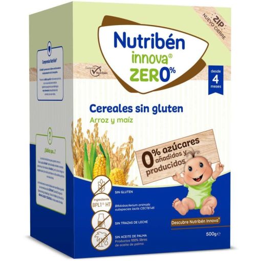 Nutriben Innova Zero% Papilla Cereales Sin Gluten Papilla en polvo sin gluten de arroz y maíz a partir de 4 meses 500 gr