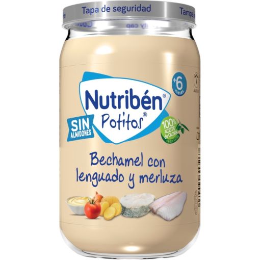 Nutriben Potitos Bechamel Con Lenguado Y Merluza Tarrito nutre de forma equilibrada y adaptada a su etapa a partir de 6 meses 235 gr