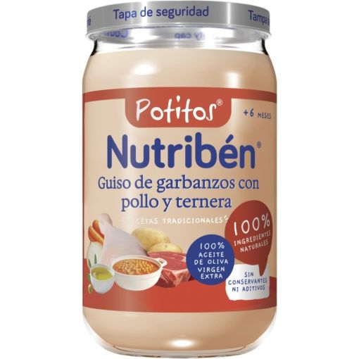 Nutriben Potitos Guiso De Garbanzos Con Pollo Y Ternera Tarrito sin almidones sin sal ni az&uacute;cares a&ntilde;adidos a partir de 6 meses 235 gr